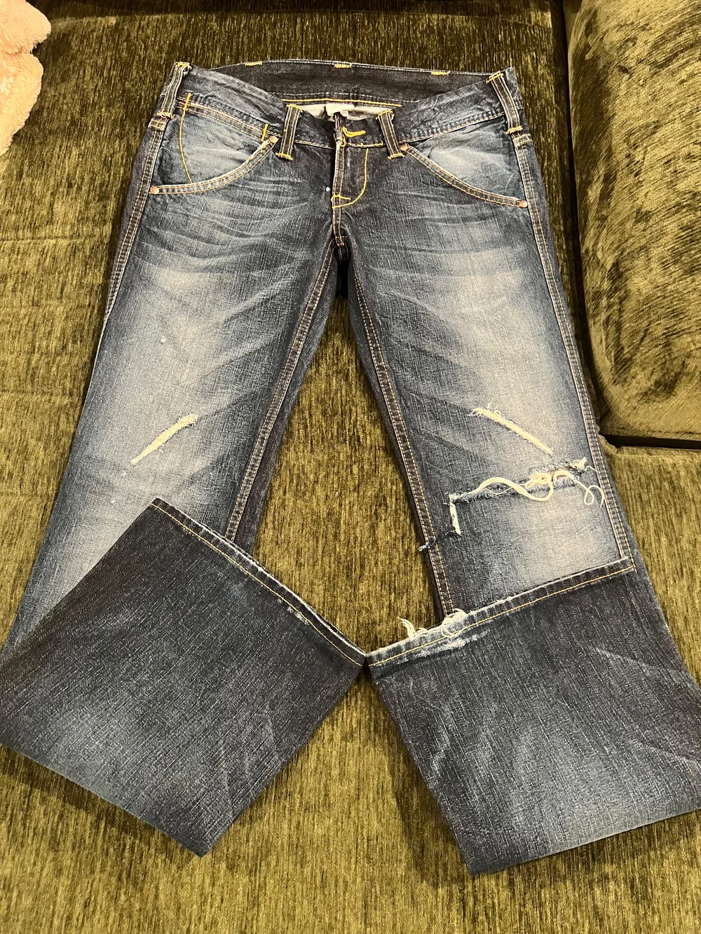True Religion Men's Distressed Bootcut Jeans in Dark Blue